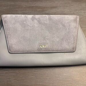 Diane Von Furstenberg Grey Leather/Suede Uptown Envelope Clutch Handbag